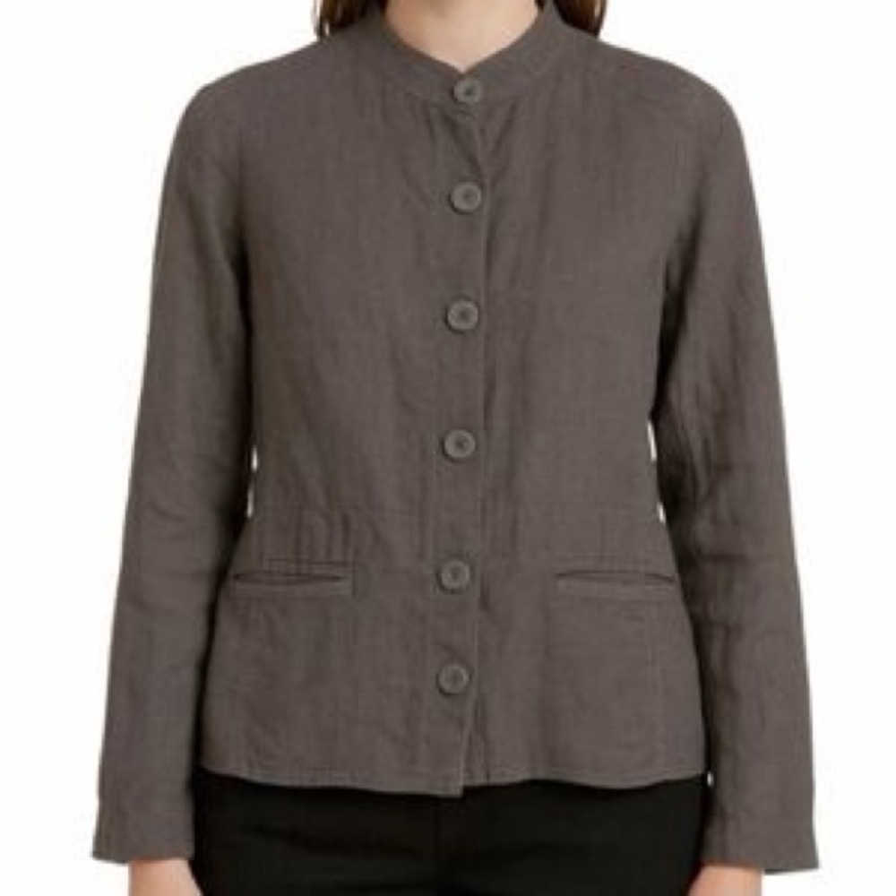 Eileen Fisher Gray 100% Irish Linen Button Front Blazer Jacket – Fits Size Small